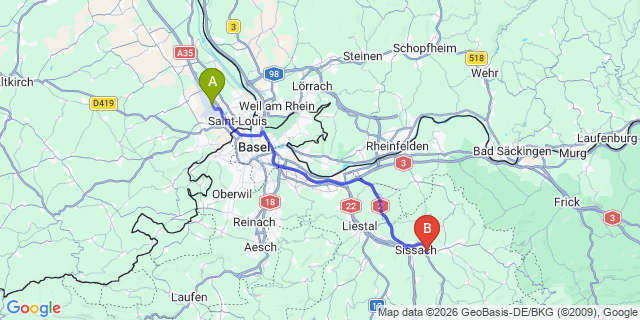 Map: Basel Airport (BSL) to Gressoney