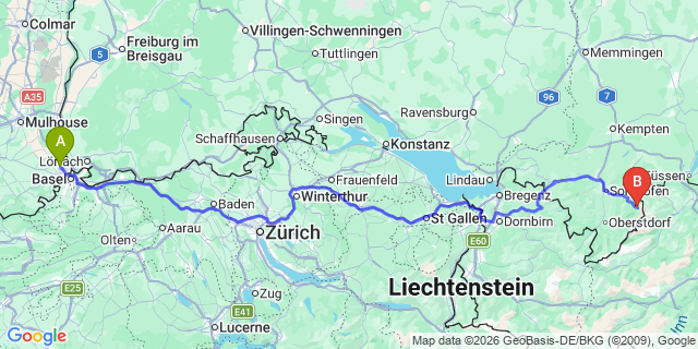 Map: Basel Airport (BSL) to Jungholz