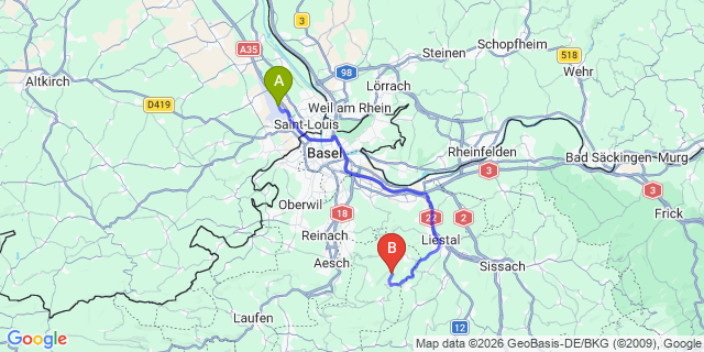 Map: Basel Airport (BSL) to Kandersteg