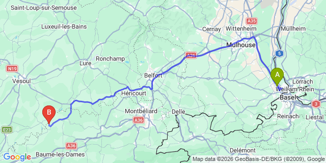 Map: Basel Airport (BSL) to La Grave
