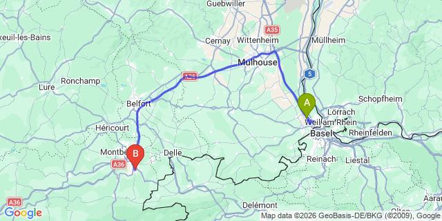 Map: Basel Airport (BSL) to La Rosiere