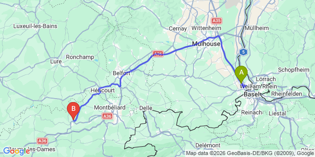Map: Basel Airport (BSL) to La Tania