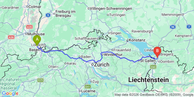 Map: Basel Airport (BSL) to Laterns