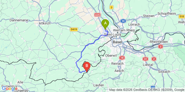 Map: Basel Airport (BSL) to Lenk