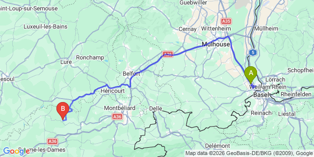 Map: Basel Airport (BSL) to Les Arcs