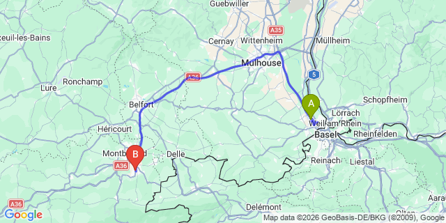 Map: Basel Airport (BSL) to Les Bossons