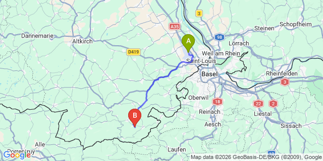 Map: Basel Airport (BSL) to Les Collons Vex Herens