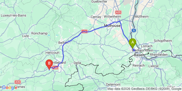 Map: Basel Airport (BSL) to Les Contamines