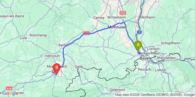 Map: Basel Airport (BSL) to Les Houches