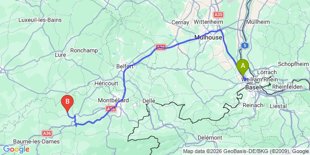 Map: Basel Airport (BSL) to Les Menuires