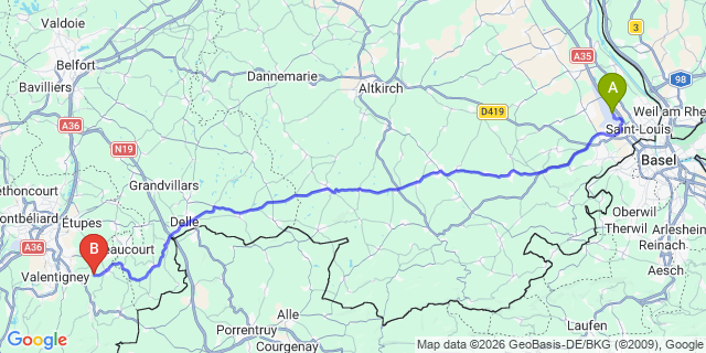 Map: Basel Airport (BSL) to Les Praz de Chamonix
