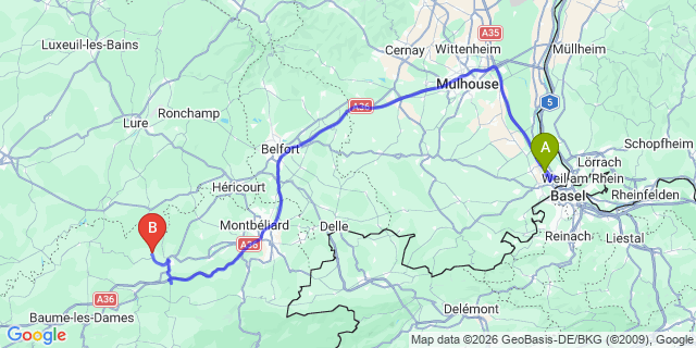 Map: Basel Airport (BSL) to Les Saisies