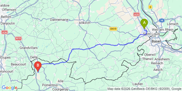 Map: Basel Airport (BSL) to Leysin