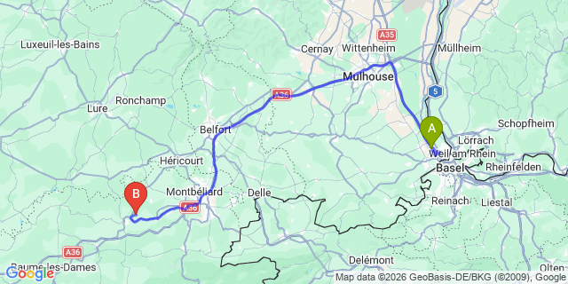 Map: Basel Airport (BSL) to Megeve
