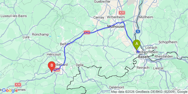 Map: Basel Airport (BSL) to Montchavin