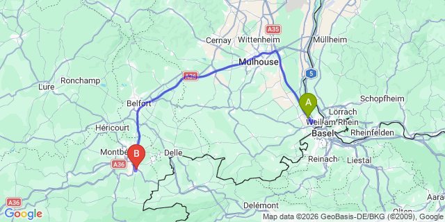 Map: Basel Airport (BSL) to Morgins