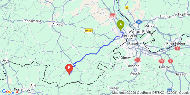 Map: Basel Airport (BSL) to Nendaz