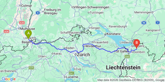 Map: Basel Airport (BSL) to Raggal