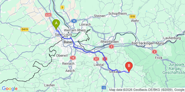 Map: Basel Airport (BSL) to Rothrist