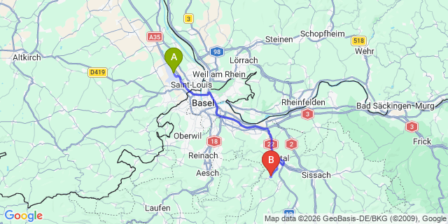 Map: Basel Airport (BSL) to Rust Europa-Park