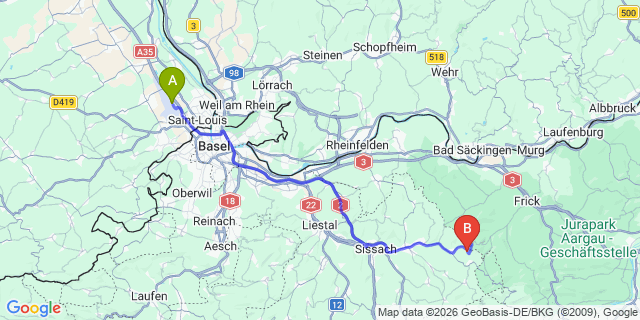 Map: Basel Airport (BSL) to Saas Grund