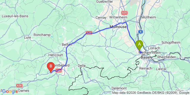 Map: Basel Airport (BSL) to Saint-Gervais-les-Bains