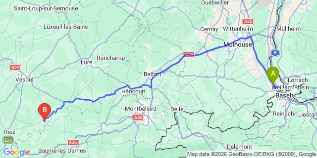 Map: Basel Airport (BSL) to Saint Jean dArves