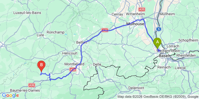 Map: Basel Airport (BSL) to Saint-Martin-de-Belleville