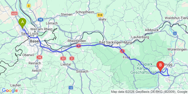 Map: Basel Airport (BSL) to Schluchsee
