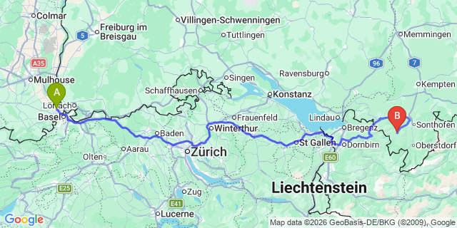 Map: Basel Airport (BSL) to Stuben