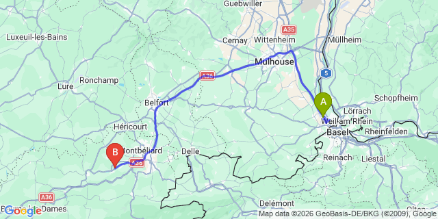 Map: Basel Airport (BSL) to Thollon les Memises