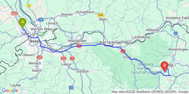 Map: Basel Airport (BSL) to Titisee