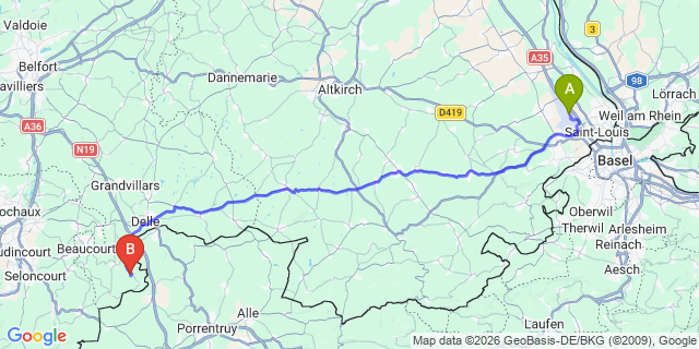 Map: Basel Airport (BSL) to Val dIsere