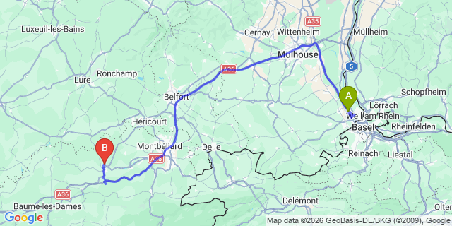 Map: Basel Airport (BSL) to Val Thorens