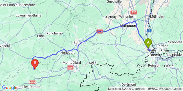 Map: Basel Airport (BSL) to Valmorel