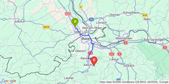 Map: Basel Airport (BSL) to Valtournenche