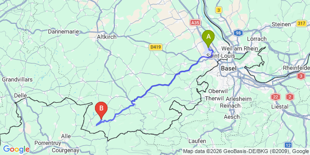 Map: Basel Airport (BSL) to Verbier