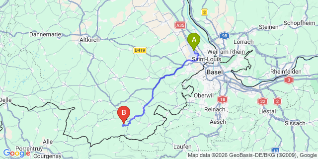 Map: Basel Airport (BSL) to Veysonnaz