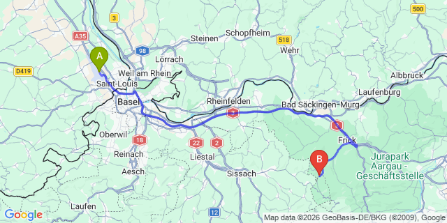 Map: Basel Airport (BSL) to Wikon Willisau
