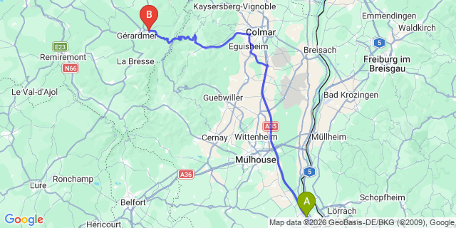 Map: Basel Airport (BSL) to Xonrupt-Longemer