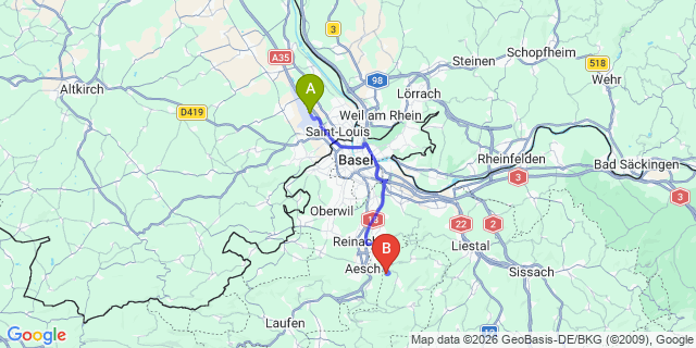 Map: Basel Airport (BSL) to Zinal