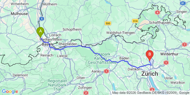 Map: Basel Airport (BSL) to cancelled