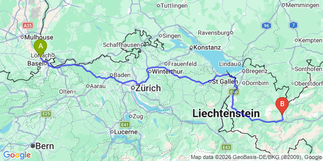 Map: Basel Airport (BSL) to Zurs Arlberg Area