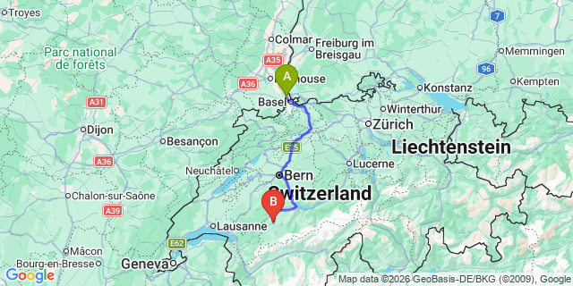 Map: Basel Airport (BSL) to Zweisimmen