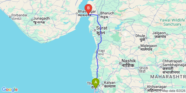Map: Mumbai Airport (BOM) to Dahej