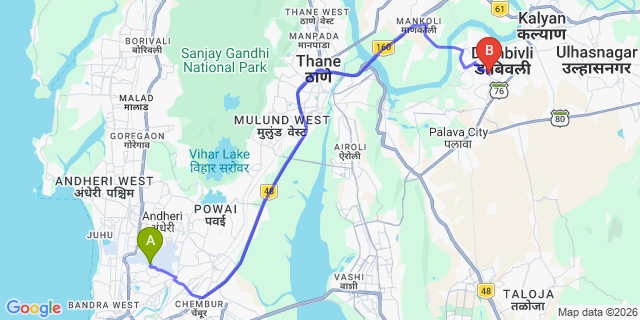 Map: Mumbai Airport (BOM) to Dombivli