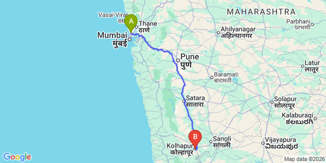 Map: Mumbai Airport (BOM) to Kolhapur