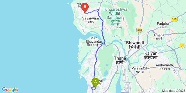 Map: Mumbai Airport (BOM) to Nala Sopara