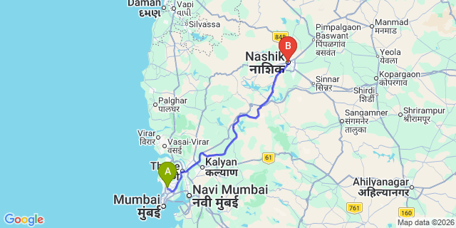 Map: Mumbai Airport (BOM) to Nashik
