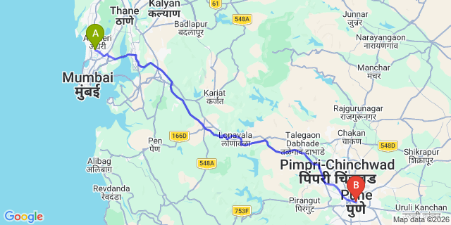 Map: Pune to Mumbai Airport (BOM)